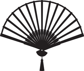 Traditional Hand Fan Silhouette in Black | Decorative Folding Fan Illustration Vector Format