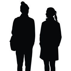 Two figures standing black silhouette people white