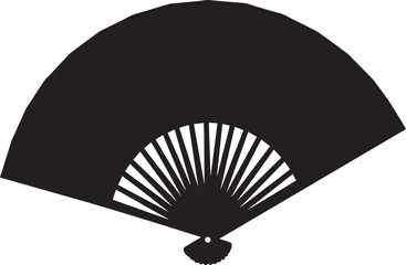 Traditional Hand Fan Silhouette in Black | Decorative Folding Fan Illustration Vector Format