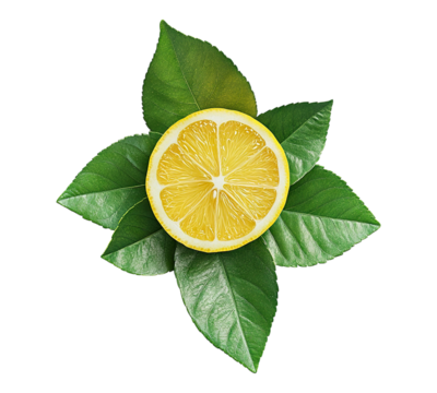 3d lemon with green leaves isolated on transparent background