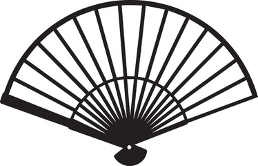 Traditional Hand Fan Silhouette in Black | Decorative Folding Fan Illustration Vector Format