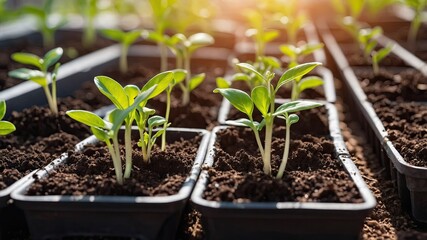 Young Seedlings Growing in Starter Pots