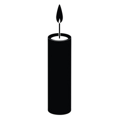 Black candle with flame burning flame wick