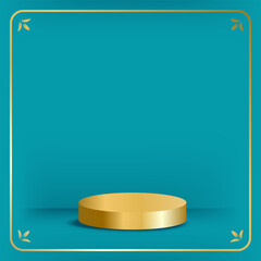Simple bright blue square background with gold podium and elegant corners. Ideal for modern retro design. Vector illustration with empty space
