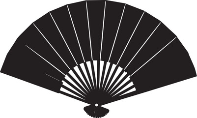 Traditional Hand Fan Silhouette in Black | Decorative Folding Fan Illustration Vector Format