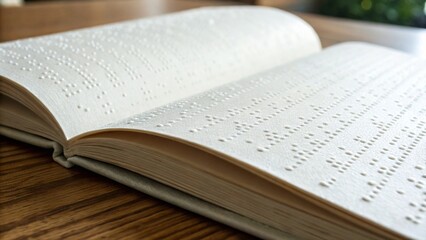 Fototapeta premium Close Up of Embossed Braille Text on Open Book Page with Tactile Dots and Paper Texture