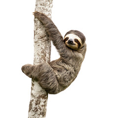 Fototapeta premium Sloth climbing Moves slowly up tree trunks or along branches. full length isolate on transparent background