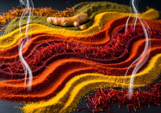 Stylized Macro of Exotic Spices in Flowing Abstract Pattern