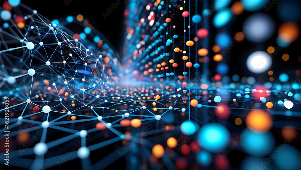 Aufkleber dynamic network connection with glowing nodes for innovative technology solutions and seamless data 