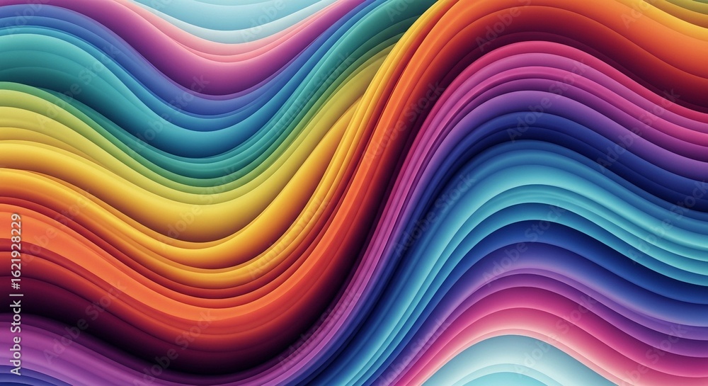 Poster vibrant abstract rainbow waves creating a flowing, dynamic, and colorful background texture.