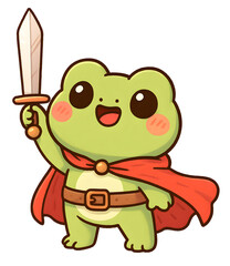 Obraz premium Cute Frog Knight Illustration – Chubby Frog in Medieval Armor Holding Sword – Whimsical Fantasy Animal Character Art