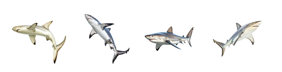 Fototapeta premium Collection of Shark tail flicking Moves its tail side to side to propel through the water. full length isolate on transparent background