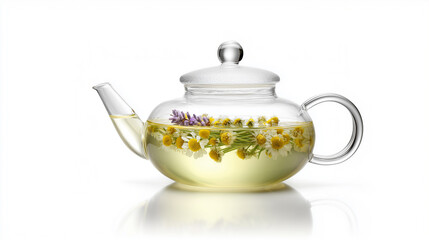 Hot herbal infusion with chamomile and lavender, a natural remedy for stress relief and wellness