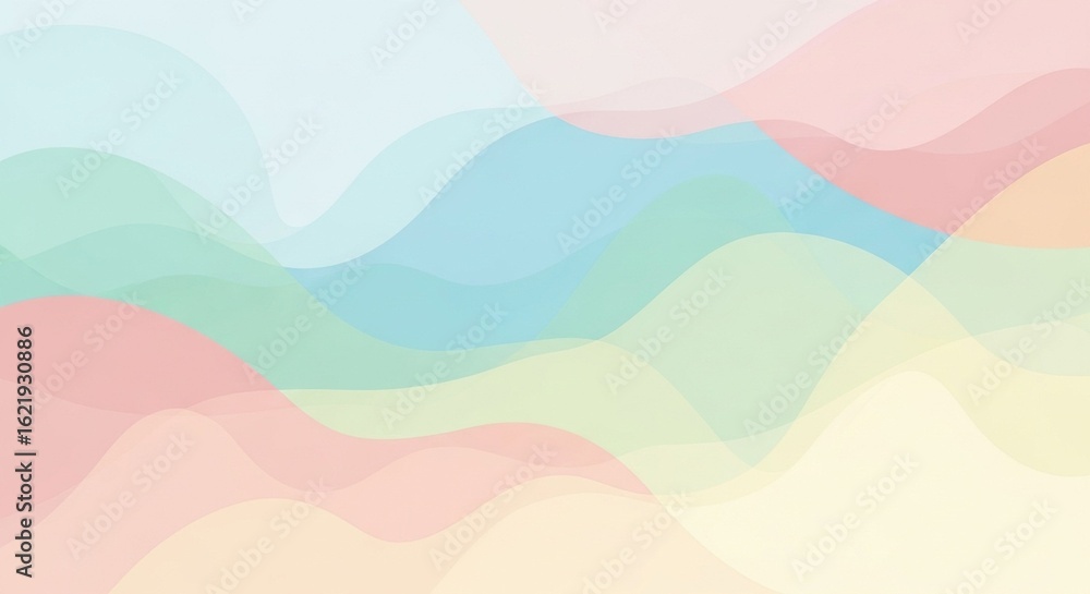 Poster pastel colored abstract background with wavy shapes overlapping each other, ideal for modern web.