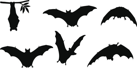 Naklejka premium Bat silhouettes flying and hanging