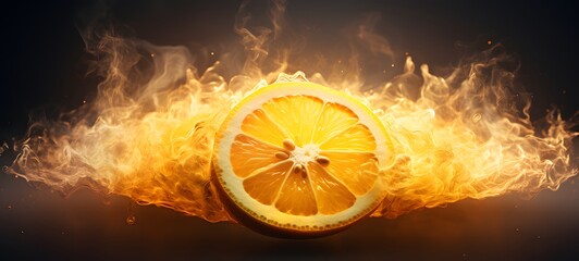 a light lemon slice , coming out of the smoke, generative AI
