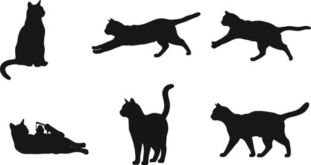 Black cat silhouettes various poses
