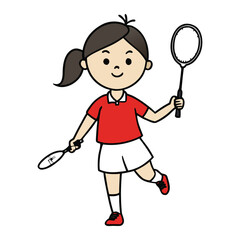 Focused and agile, a female badminton player lunges forward, racket poised mid-air, ready to strike the shuttlecock with precision, speed, and graceful athleticism.
