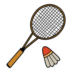 Two badminton rackets crossed beside a white shuttlecock, ready for action. A perfect setup for a fun match, symbolizing speed, precision, and friendly competition.
