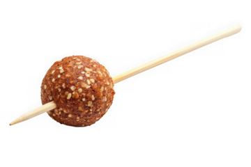 Delicious protein ball skewer snack food photography, healthy energy bite treat, close up studio shot, isolated on transparent background