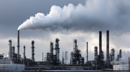 Massive Industrial Factory Complex with Smoke Stacks and Machinery Reflecting the Power of Modern Manufacturing in a Dynamic Urban Environment