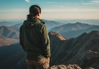 Woman Contemplating Mountain Vista at Sunrise