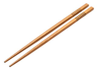 Pair of wooden chopsticks with decorative bands on a black background