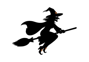 Silhouette of a Witch Flying on a Broomstick