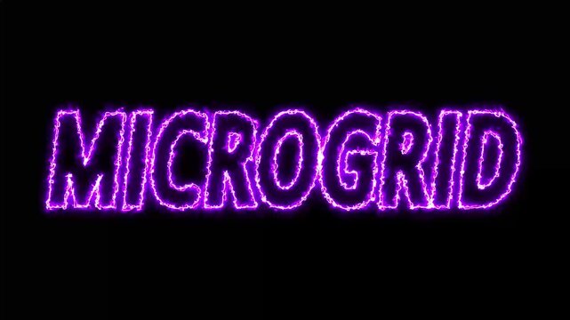 Flickering neon purple microgrid sign animated on black background. neon microgrid text animation