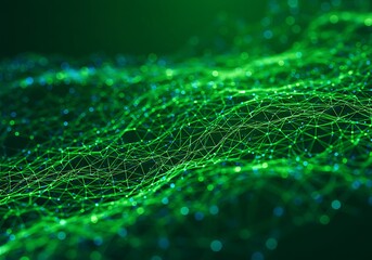 Abstract Green Network Connection with Glowing Particles