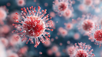 Detailed 3D render of virus particles under magnification. - Powered by Adobe