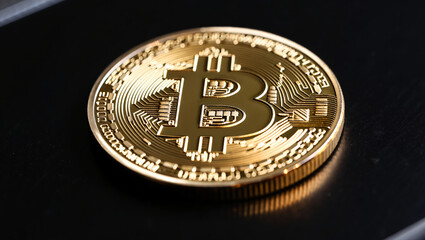 Gold Bitcoin Coin on Dark Background