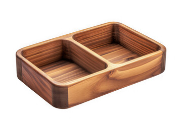 Wooden divided serving tray organizer, rustic wood condiment caddy, tableware storage container, kitchen utensil holder, decorative box isolated on transparent background