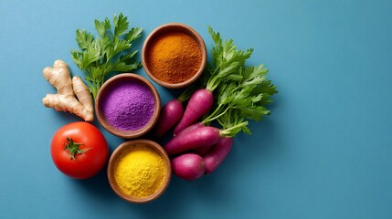 Top view of beetroots and vegetables