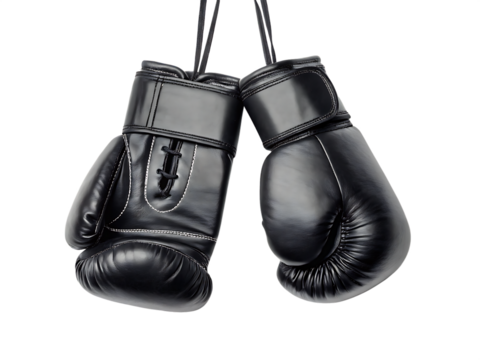  black boxing gloves facing each other isolated on background white