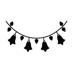 Christmas garland with bells clean vector silhouette illustration