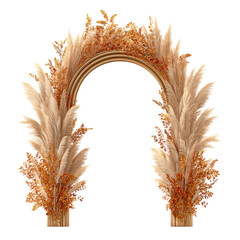 boho pampas grass and dried leaf arch border isolated on transparent background