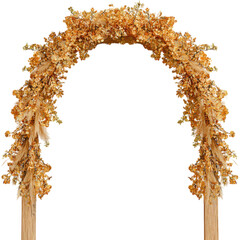 rustic arch frame made of pampas grass and golden dry foliage isolated on transparent background