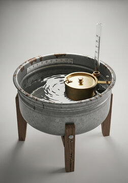 model of a vintage evaporimeter with water basin