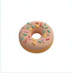 Peach Donut with Colorful Sprinkles on White Background