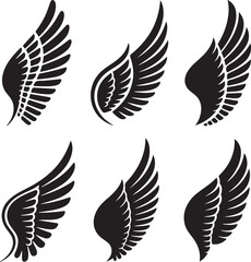 Obraz premium Set of black silhouette wings vector icons including eagle hawk dove feathers flying bird tattoo design symbols