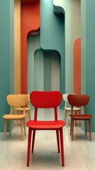Vibrant Modern Chairs in a Colorful Abstract Interior Environment