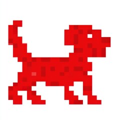 Obraz premium Red Pixelated Dog Illustration on White Background
