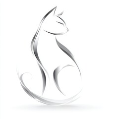 Obraz premium Silver Stylized Cat Illustration on White Background