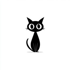 Fototapeta premium Simple Black Cat Illustration on White Background