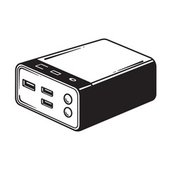 Fototapeta premium Black and white line art illustration of a portable power bank for modern devices
