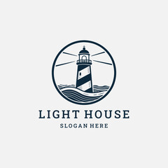 Vintage lighthouse logo with maritime and timeless feel.