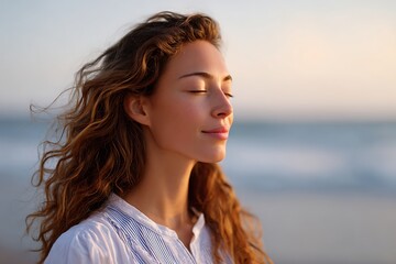 Fototapeta premium Woman meditating with beautiful nature.