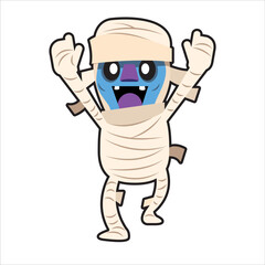 ミイラのキャラクターが、両手をあげて楽しそうにしているイラスト