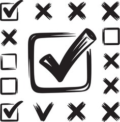 Sketchy Checklist and Checkbox Icons – Tick and Cross Hand Drawn Set